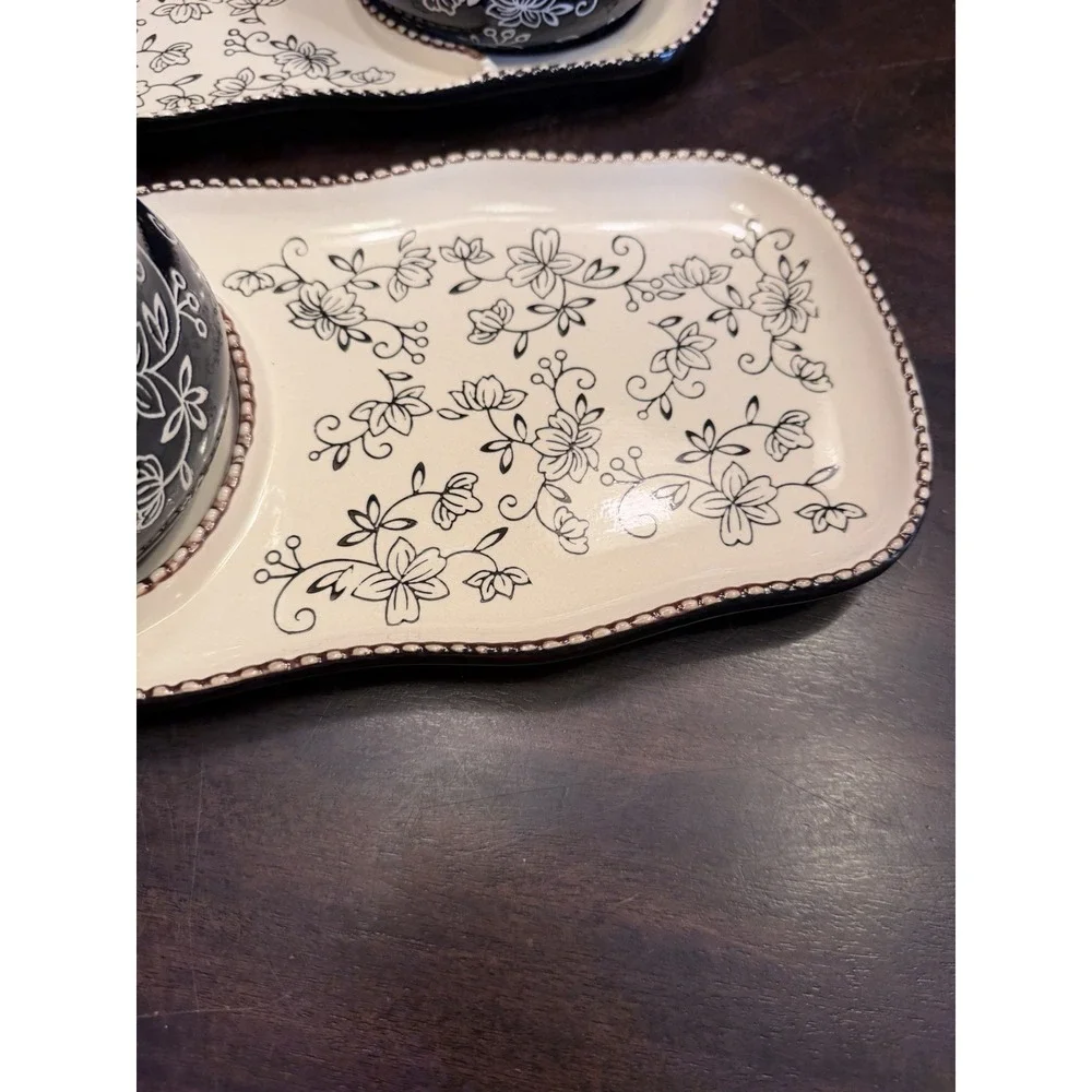 Temptations by Tara Soup Bowl 18 oz Sandwhich dish black floral lace ovenware